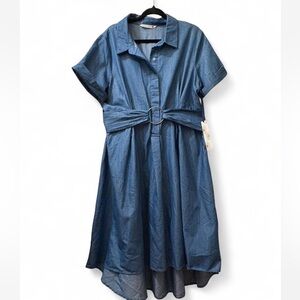 NWT Chambray Belted Shirt Dress with Ring Detail